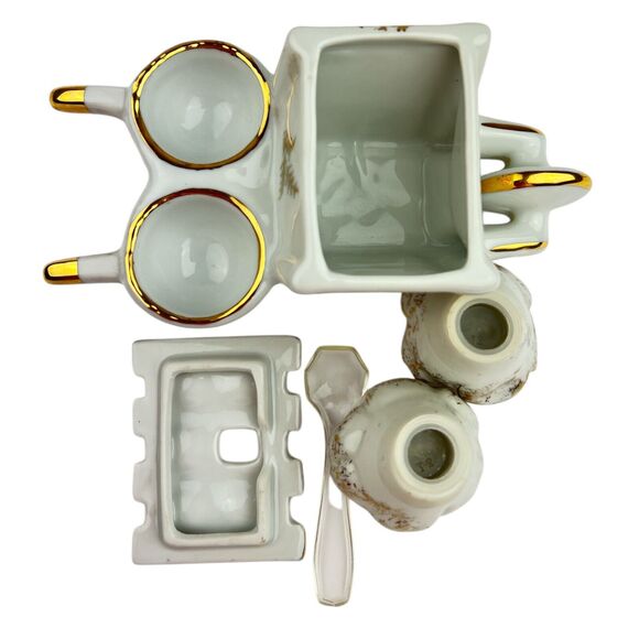 Vintage Porceliane de France Rosette Wheelbarrow Mont Saint Michel Condiment Set - Picture 7 of 11